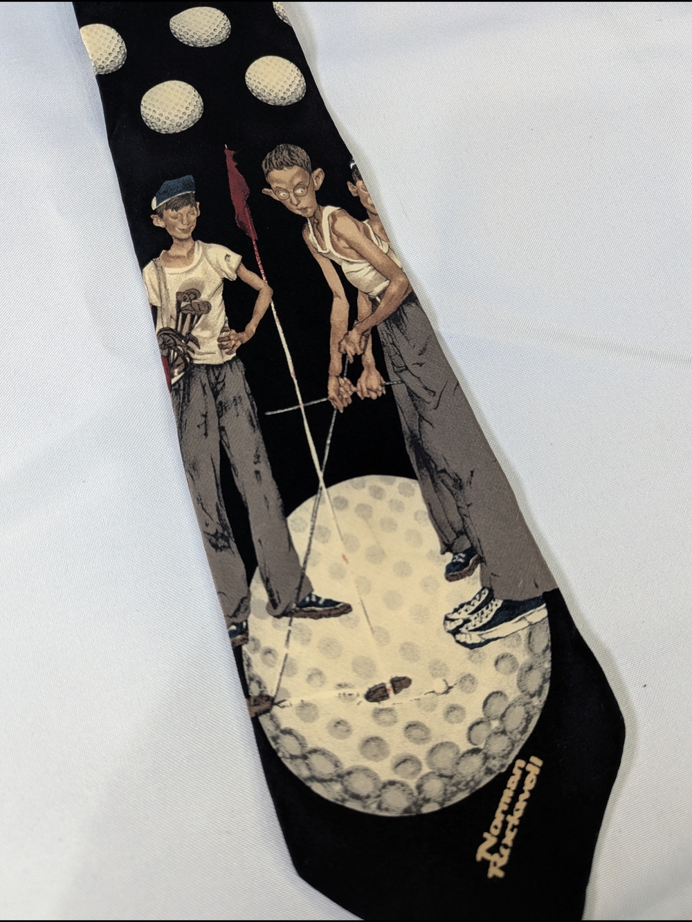 Norman Rockwell Black Golf Novelty Tie with Cream & Gray Accents